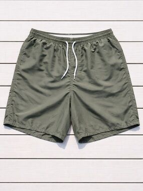 Men's Olive Green Swim Trunks with Drawstring